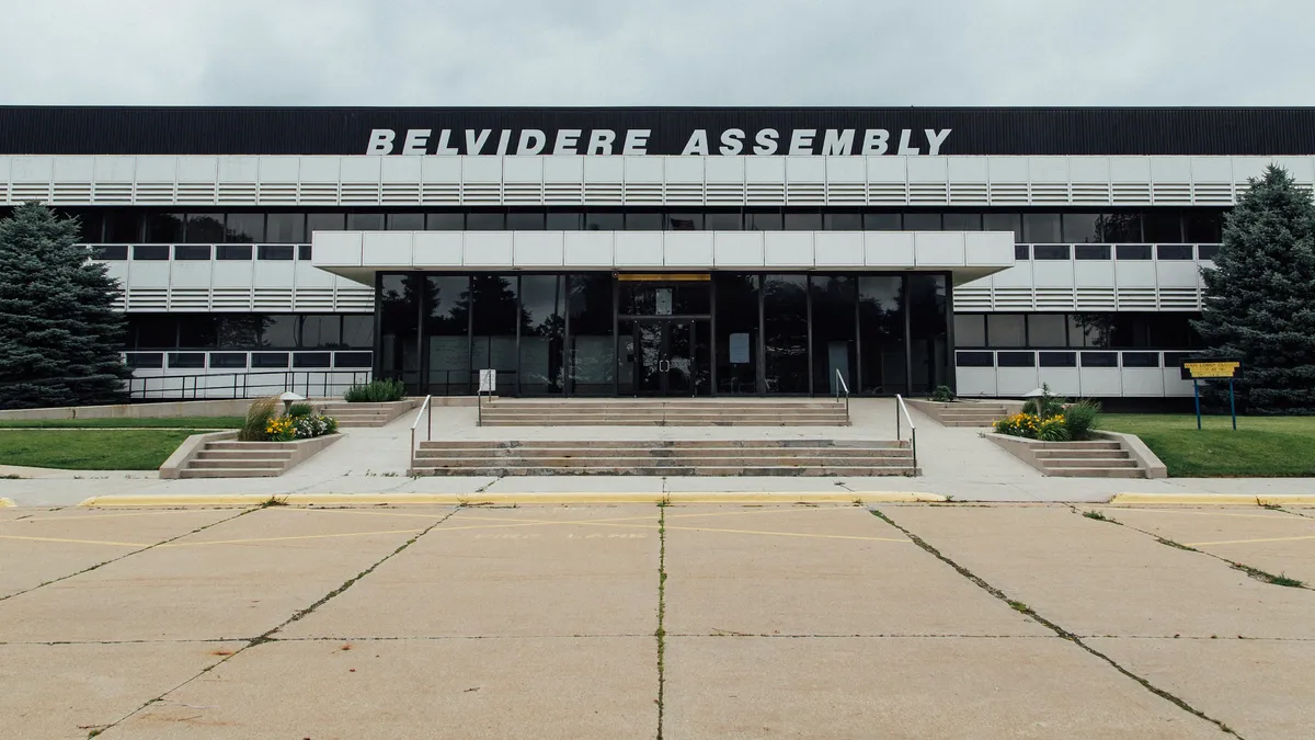 The entrance to Stellantis' Belvidere Assembly plant in Illinois.