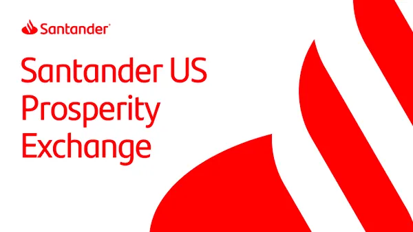 This image depicts the podcast series cover image for Santander's CFO Dive series, "Santander US Prosperity Exchange"