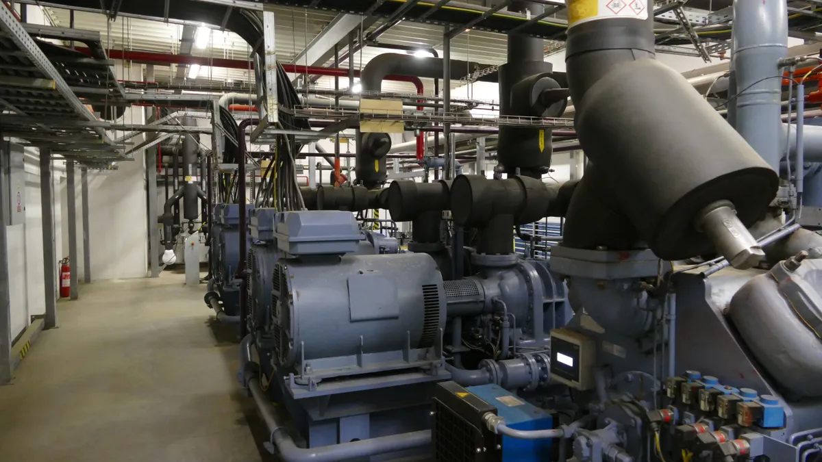 A view of an ammonia industrial refrigeration system