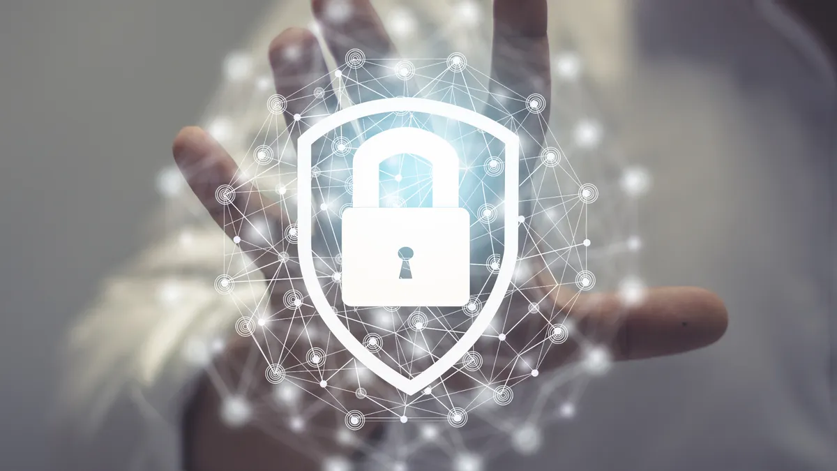 Hand reaching out to graphic lock and network