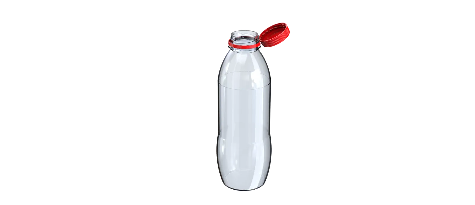 A single-use beverage bottle that has a tethered bottle cap which remains attached to the bottle after opening.