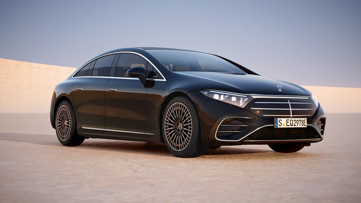 The 2025 electric Mercedes-Benz EQS Sedan with black metallic paint option.