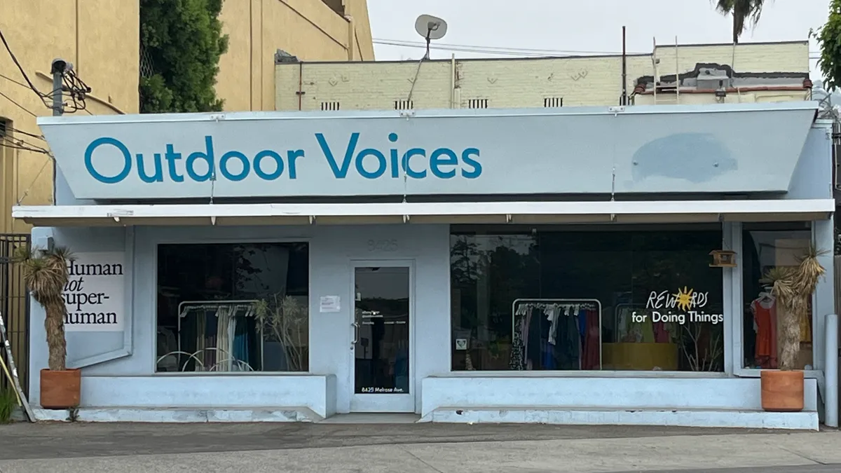 An Outdoor Voices storefront on Melrose Avenue in Los Angeles, California.