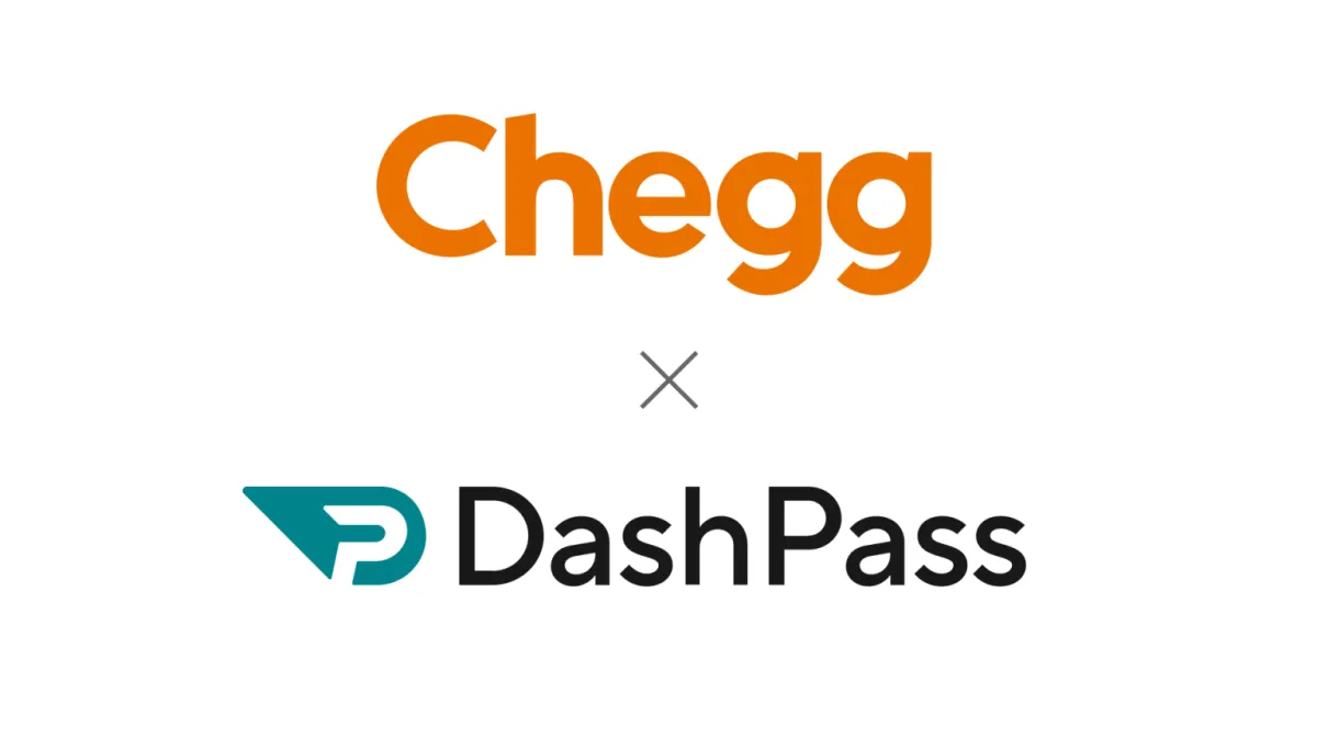 An image featuring Chegg's logo and a DashPass logo.