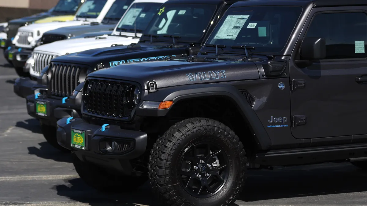 Row of Jeeps in parking lot