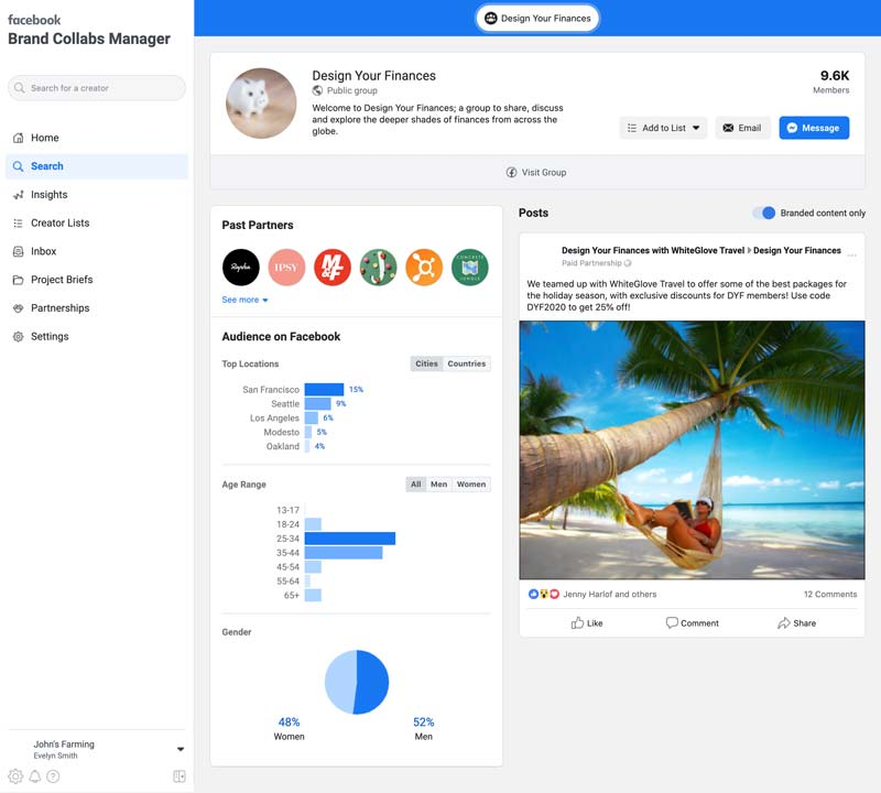 Facebook Brand Collabs Manager - groups