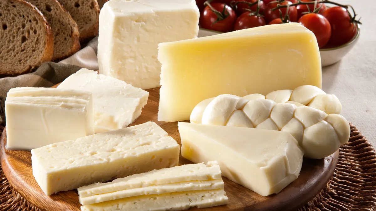 An arrangement of dairy products.