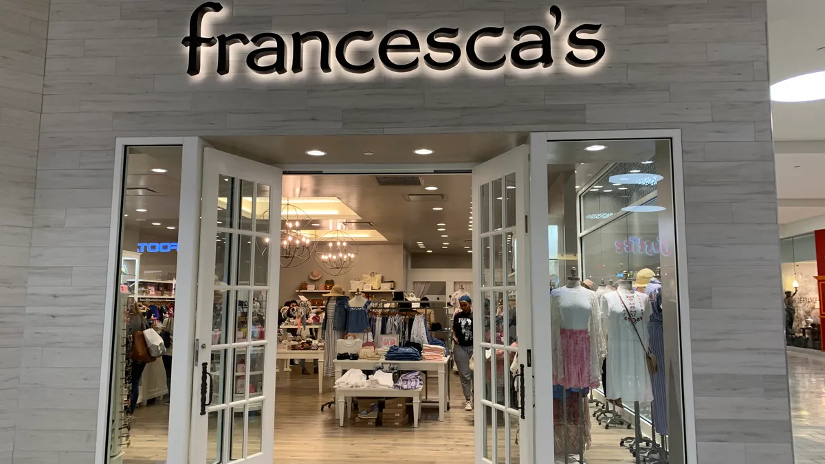 A Francesca's storefront at a mall