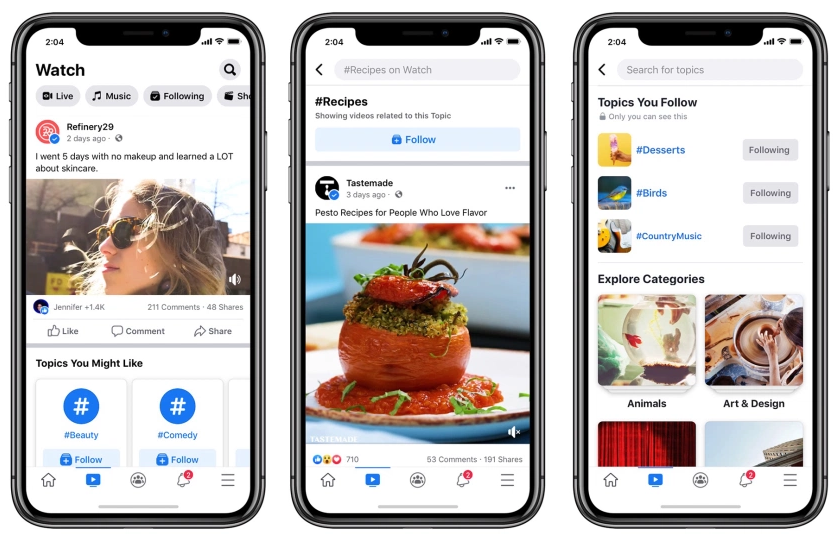 Facebook Watch topics