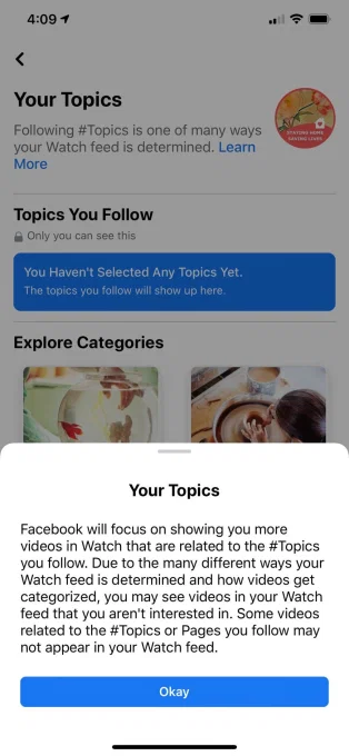 Facebook Watch topics
