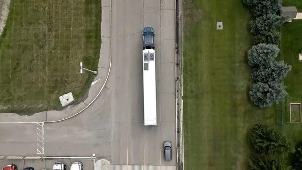 An overhead view of an Albert Transport tractor-trailer.