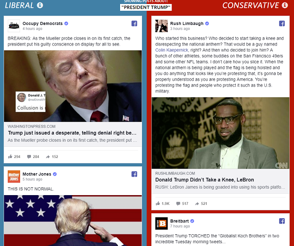 An example of the 'Red Feed, Blue Feed' Facebook experiment