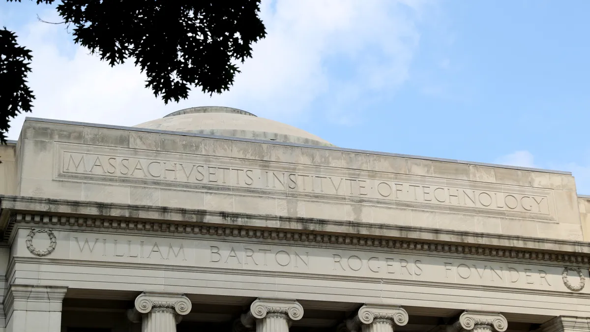 A campus building etched with the Massachusetts Institute of Technology's name.