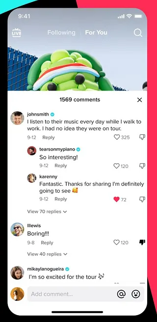 TikTok comment downvotes