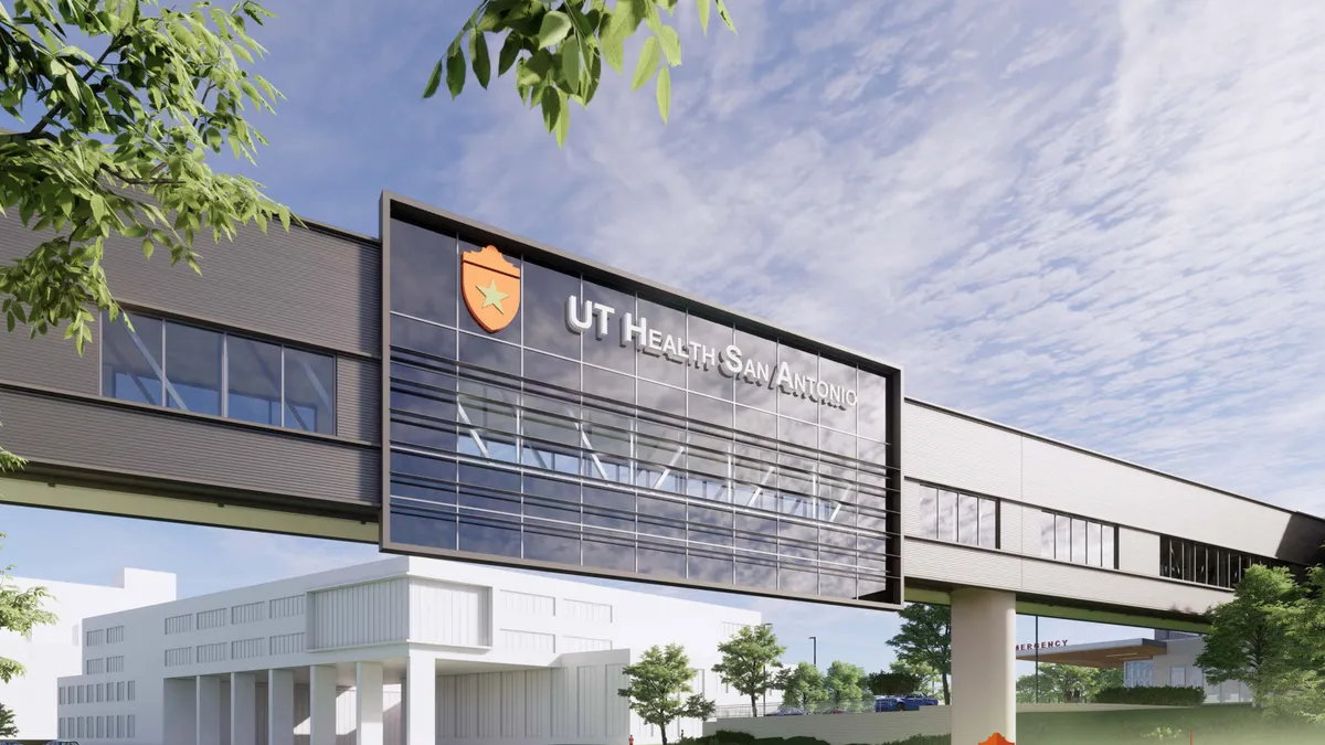 Bridge connecting hospital to Mays Cancer Center, the National Cancer Institute-Designated Cancer Center at UT Health San Antonio