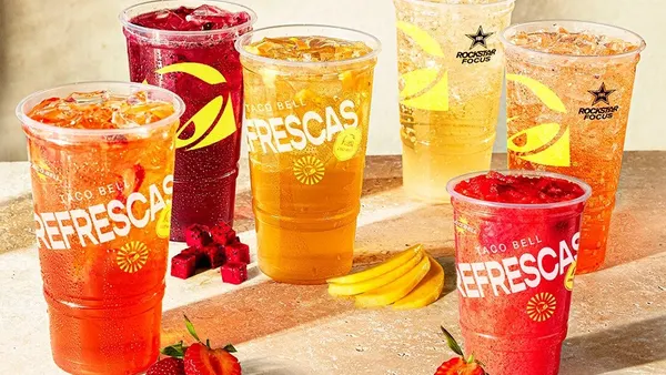 An image of various cold beverages from Taco Bell.