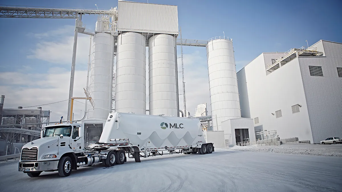 A freight truck outside a high-calcium lime production site.