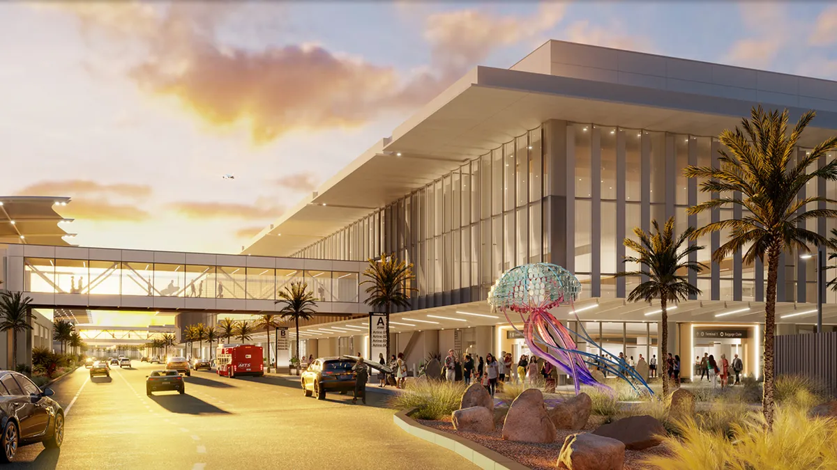 A rendering depicts the new Terminal 1 at Sand Diego International Airport.