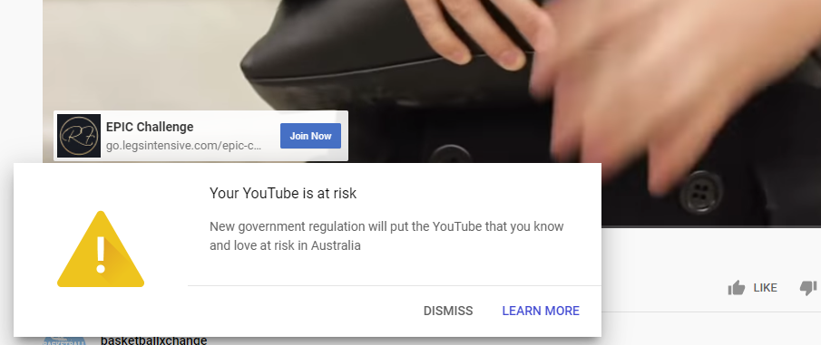YouTube at Risk warning