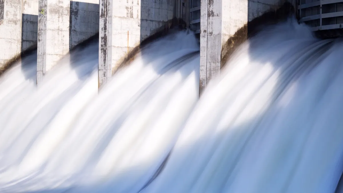 Water rushing out of hydro dam.