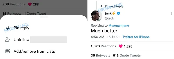 Twitter pin reply