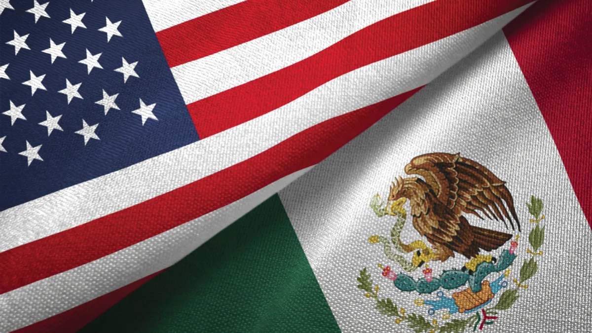 The flag of the United States and Mexico each take up half of the image