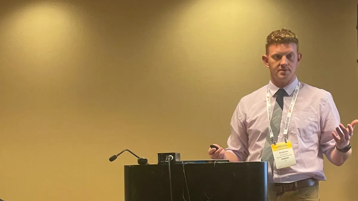 Andrew Utter, a co-author of a study by Michigan State University, presents findings during the American Educational Research Association's Annual Meeting in Chicago.