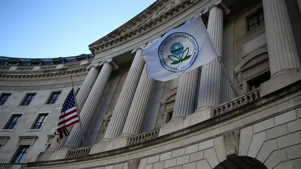 The flag of the U.S. Environmental Protection Agency hangs outside the agency building in Washington, D.C.