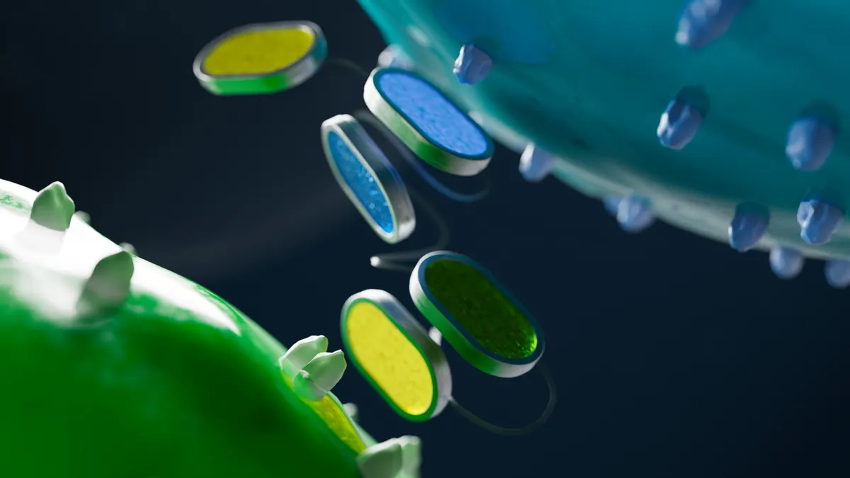 Close up shot on blue and green AI cells