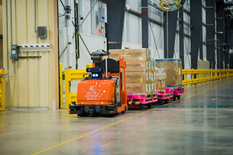 Forklift in warehouse