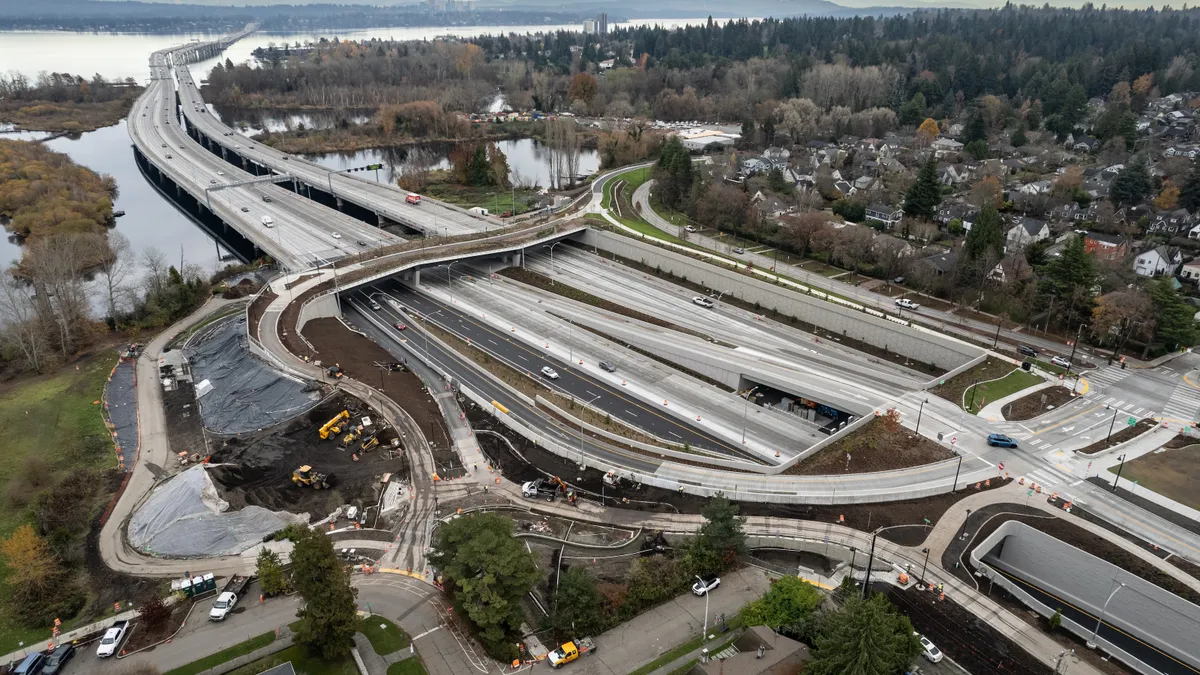 Aerial view of the east end of the SR 520 Montlake interchange