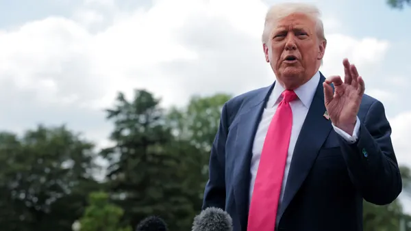 President Donald Trump speaks outside the White House on July 15, 2025, in Washington, D.C.