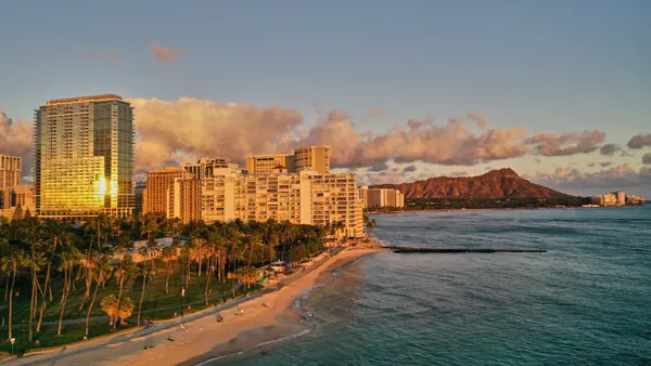 Exterior of a beachfront hotel