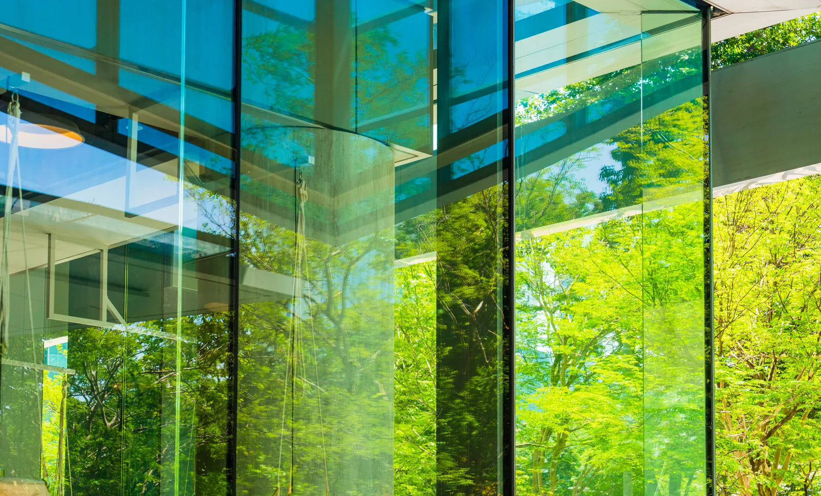 Eco-friendly glass building facade in the modern city