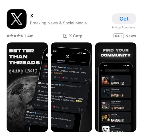 X app store listing