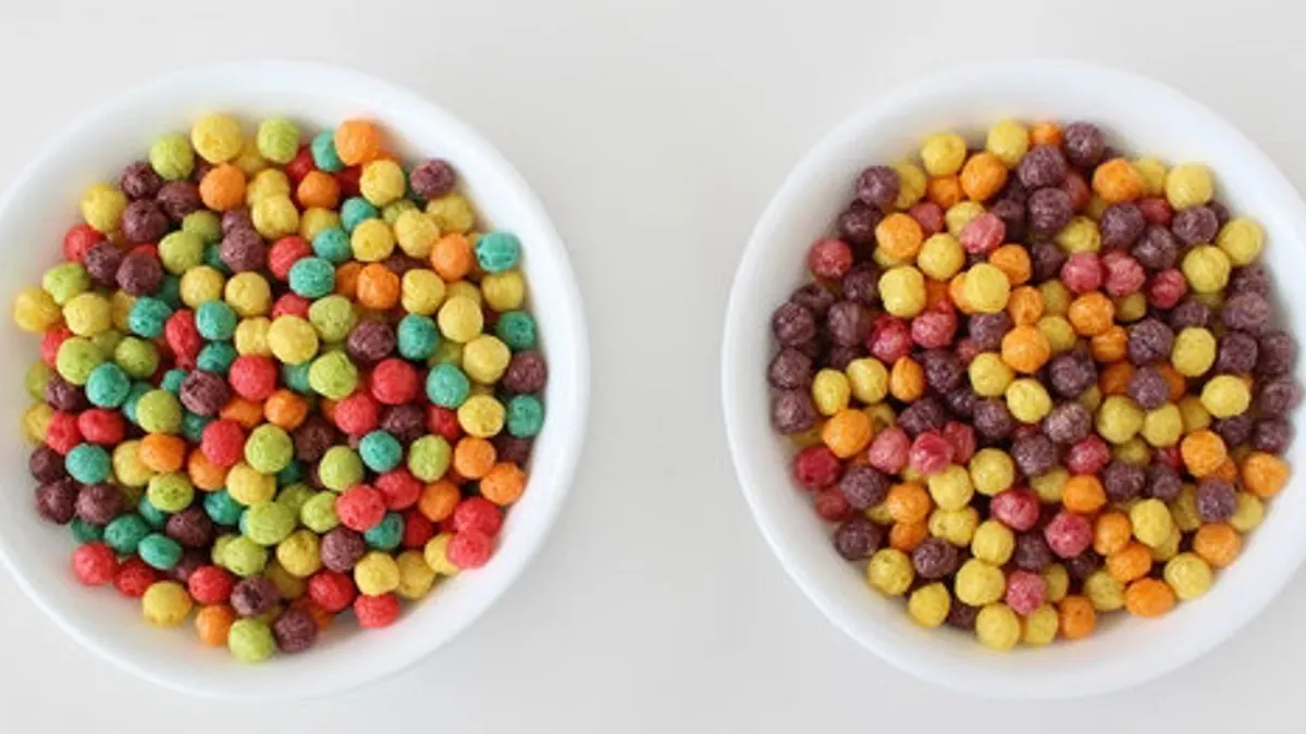 A comparison of Trix with natural colors to Trix with artificial colors