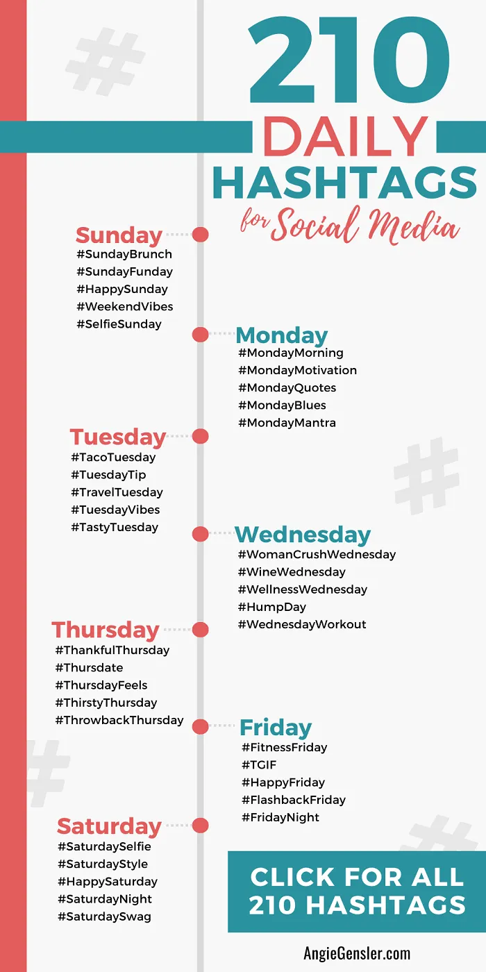 210 Daily Hashtags