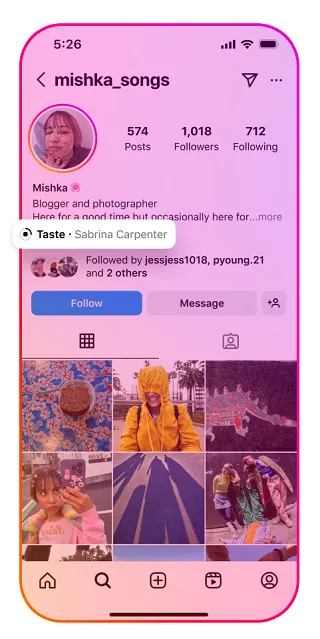 Instagram music on profile