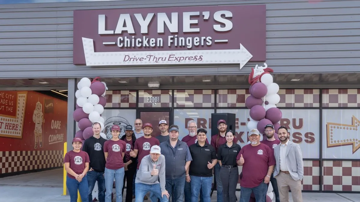 An image of Layne's Chicken Fingers' first drive-thru-only location in Houston.