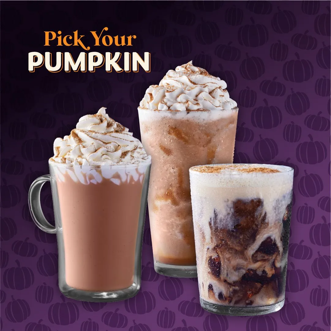 A promotional image of fall limited-time offers from White Bison Coffee.