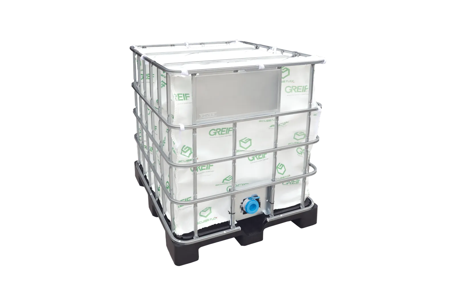 A bulk container used for transporting sensitive products and liquids.