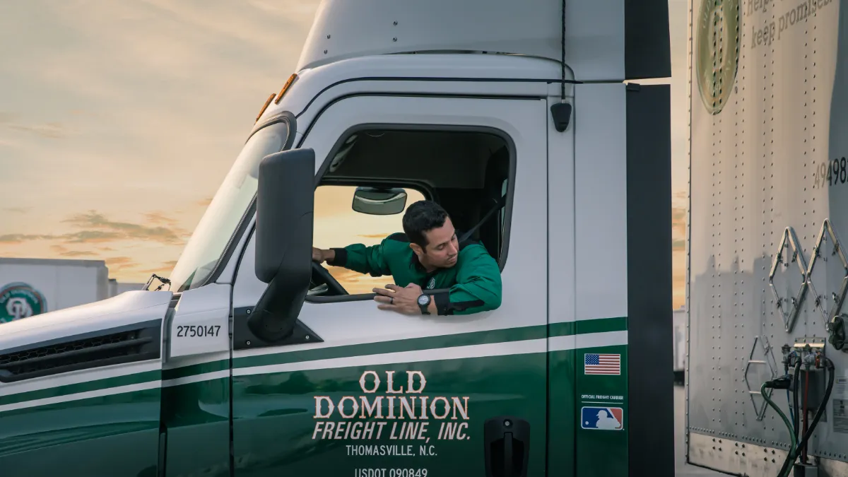 A driver in an Old Dominion Freight Line truck