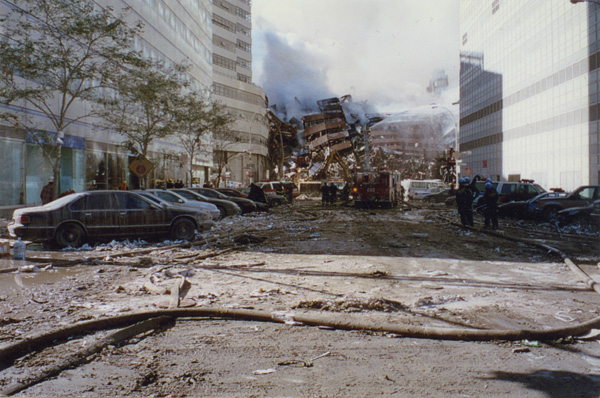 Fiterman hall was pummeled with debris as the towers fell. Source: BMCC.