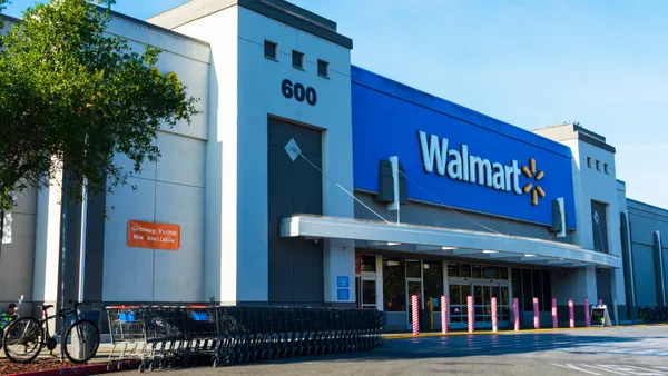 A wall of shopping carts outside a Walmart store in Mountain View, California, on Nov. 13, 2019.