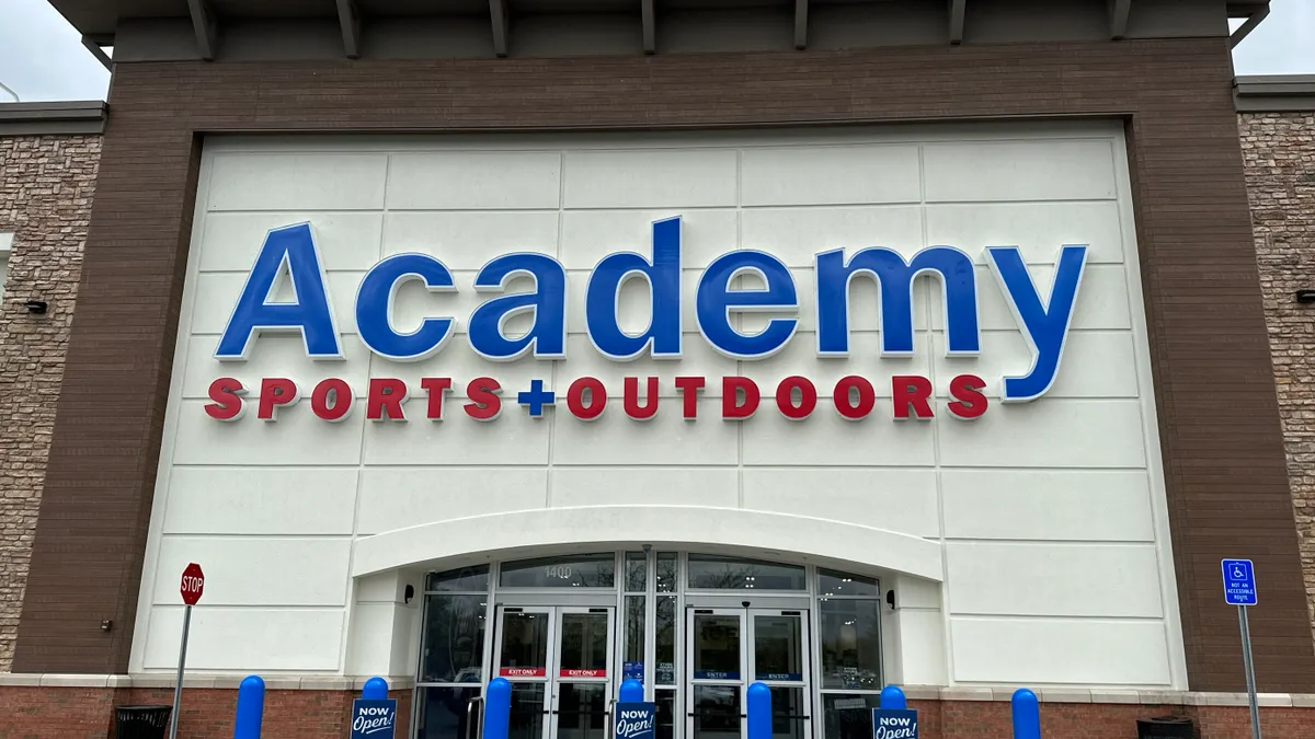 The storefront of an Academy Sports + Outdoors location in Lafayette, Indiana