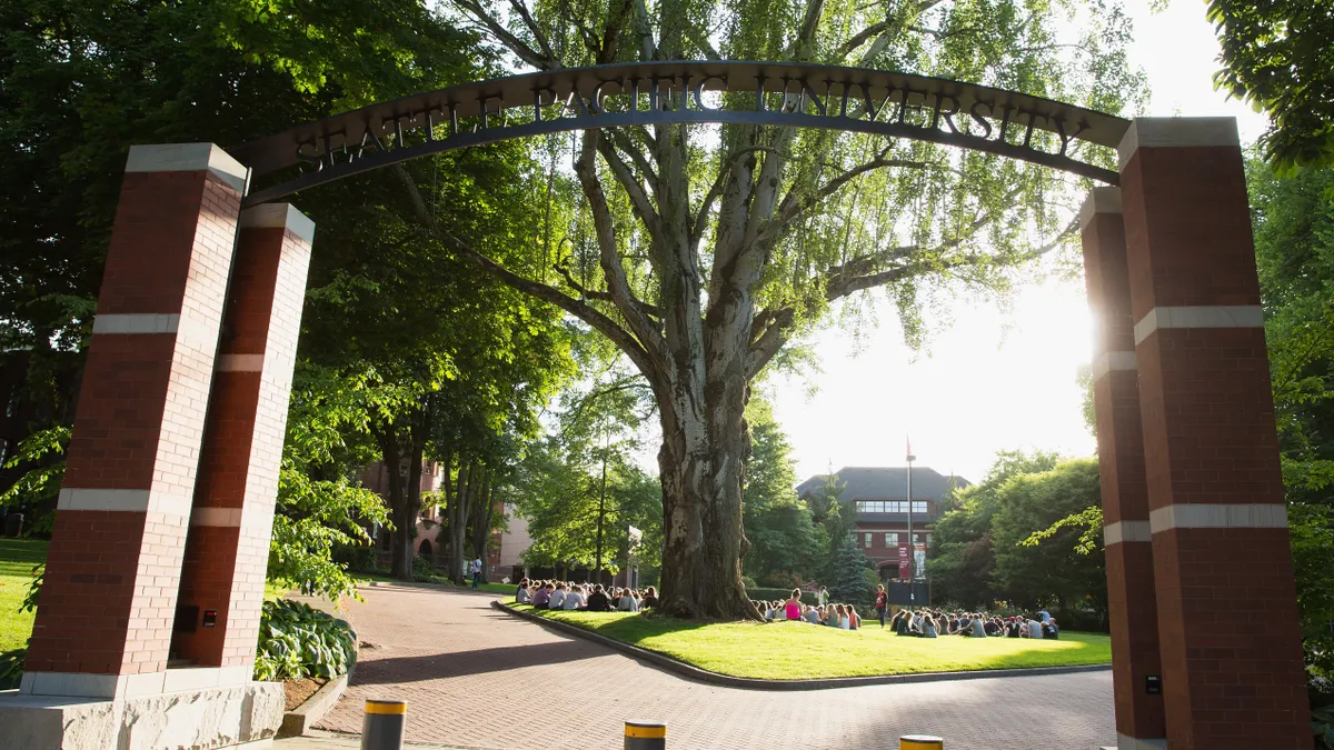 An arch bears the words "Seattle Pacific University."