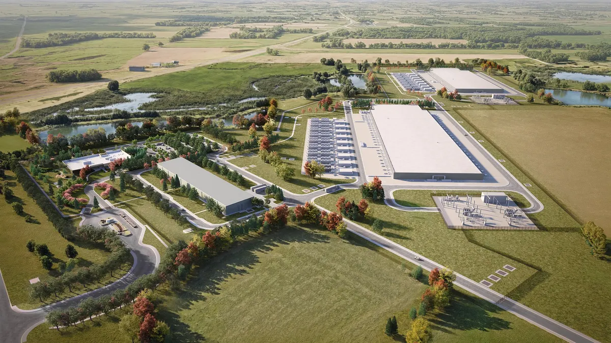 Aerial rendering of Meta’s data center campus in Beaver Dam, Wisconsin