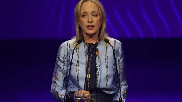 Julie Sweet, CEO of Accenture, speaks at the opening event of the 2026 Hannover Messe industrial trade fair on April 19, 2026 in Hanover, Germany