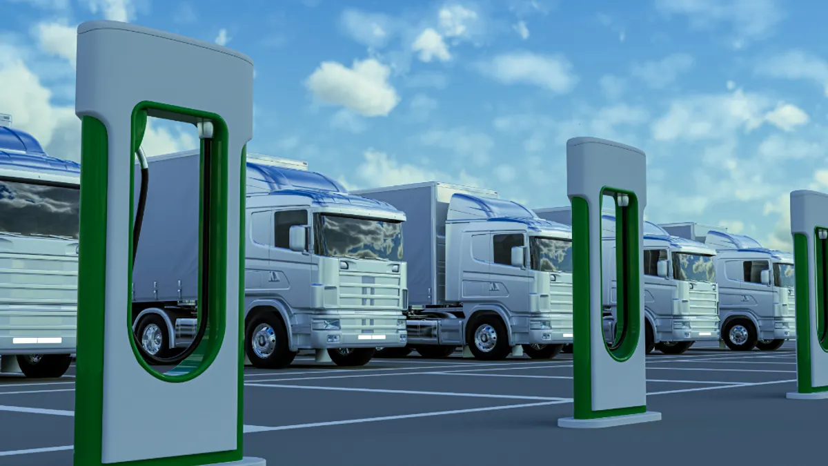 Electric trucks in charging station
