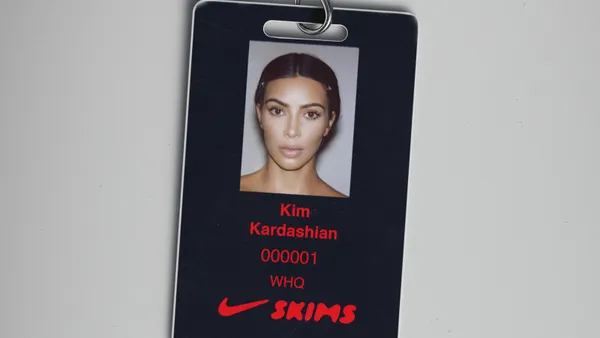 A Nike employee badge featuring Kim Kardashian.